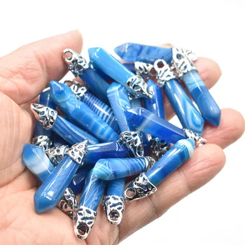2022 Moda boa qualidade de Listra azul onyx pilar encantos pingentes 10x38mm para fazer jóias 24pcs/lote de atacado frete grátis