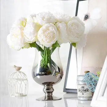Seda Peônia Bouquet de Noiva de Qualidade Flores 10 Cabeças Artificial Peônias Buquê de Noiva, Damas de honra Buquê de DIY Flores Centerp