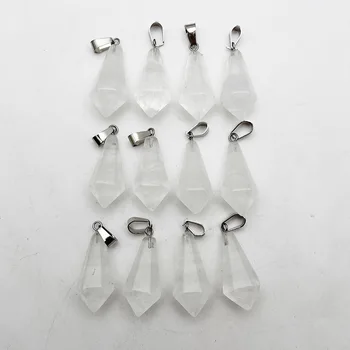 moda nova pedra natural pêndulo Natural de cristal branco Cone encantos pingente para fazer jóias 12pc de Atacado frete grátis