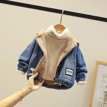 O Bebê Meninos Jaqueta Jeans 2021 Outono/Inverno Novo Coreano Meninos Casual Jaqueta Jeans Bebê Engrossa O Top Kids Casaco Quente