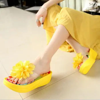 Verão Sandálias Cunhas de Flip-Flops Plataforma de Chinelos, Sapatos, chinelos de quarto sandalia Mulheres Novas Sandálias da Moda de sapatos de Flores RTG6