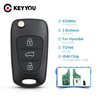 KEYYOU Para Hyundai I20 I30 IX35 Avante ELANTRA Tucson SONATA NF 3 Botões de 433 Mhz ID46 Chips Flip de Carro Chave Remoto Controle Total