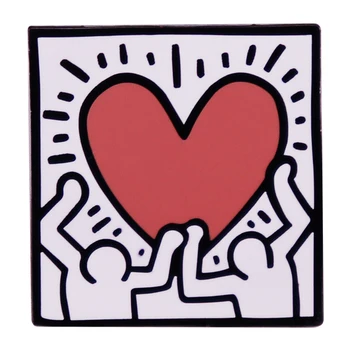 Keiith Hariing Untiitled 1988 Esmalte Pin Dois Fiigures com o Coração de Arte Broche Emblema