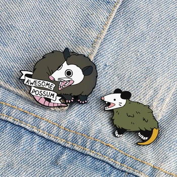 A moda dos desenhos animados Ratos Animal Esmalte Pin AWESOME POSSUM Criativo, Engraçado Mouse Broches para Homens Mulheres Saco de Crachá Personalizado de Jóias Presentes