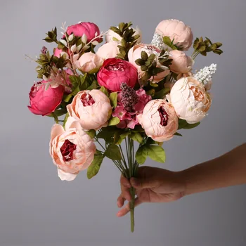 13 Cabeças de Peônia de Seda Artificial Flores Vintage Buquê Falso Peônias Barato Flores para a Mesa de Casa Centrais de Decoração de Casamento