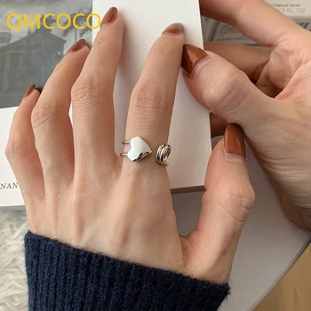 QMCOCO Novo Coração Simples Zircão Abrir Ajustável Anéis de Dedo Para Mulheres Fashion Girl Moda Jóias Presentes Acessórios de Festa
