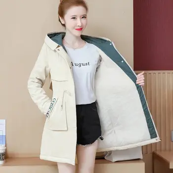 Mulheres Blusão De 2022 Outono Inverno Causal Com Capuz Adicionar Veludo Feminina Trench Coat Coreano Longo Do Zíper Básica De Senhoras Vestuário H184