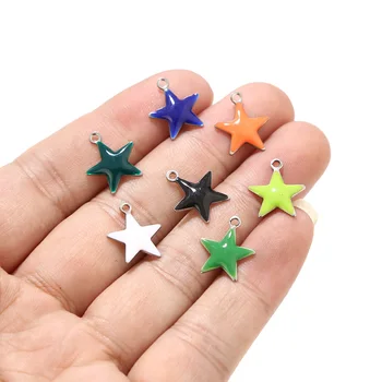 30pcs/lote de Aço Inoxidável 13*15mm Esmalte Estrelas Pingentes Coloridos Encantos Acessórios para DIY Jóias Colares, Pulseiras Fazer