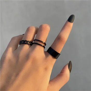 Vintage Preto Conjunto De Anéis De Adolescentes Mulheres Meninas Punk Metalizado Geométricas Simples Ajustável Anéis De Dedo De Definir Tendência De Jóias Presentes