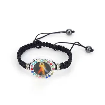 Handmade preto corda, pulseira de Jesus cruz, Virgem Maria, Santo pulseira de inri cristo crucifixo de Jesus cruz pulseira estilo de ícone aleatório