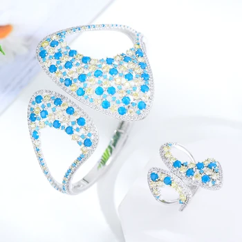 Soramoore Nova Marca de Luxo Oco Azul Pulseira Anel de Conjuntos de Jóias Para as Mulheres Noiva Jóias de Casamento 2022 Moda QUENTE Original