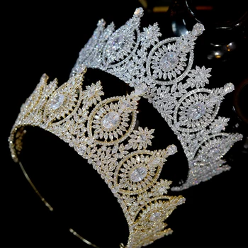 Novo 3A Prata e Ouro, Cores de Grande Coroas para Mulheres cheias de Zircônia de Noiva Tiaras de Festa de Casamento Tiara de Acessórios de Jóias